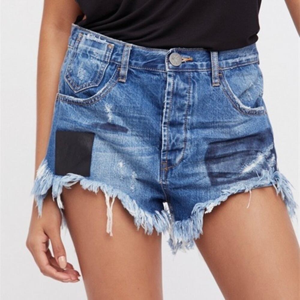 One Teaspoon Distressed Cutoff Denim Jean Shorts Size 24 Kourtney Kardashian - Picture 2 of 6